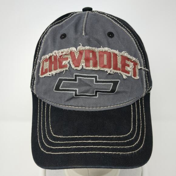Chevrolet Strapback Baseball Cap Black One Size Adjustable Distressed - Picture 2 of 10